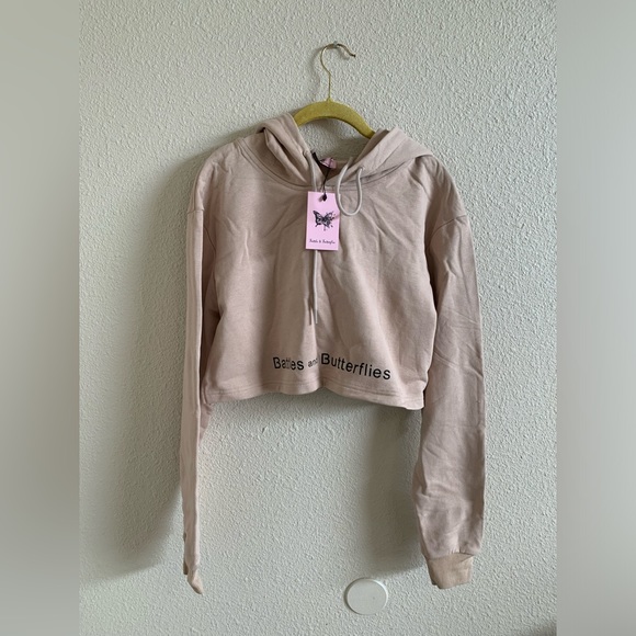 BATTLES & BUTTERFLIES Beige Cropped Hoodie - Picture 1 of 4